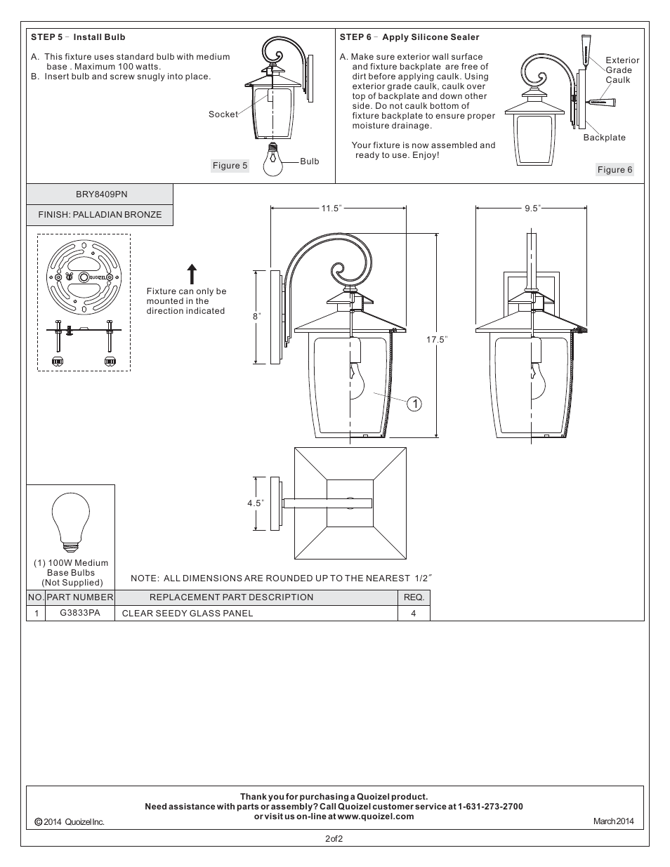 Quoizel BRY8409PN Bradley User Manual | Page 2 / 2