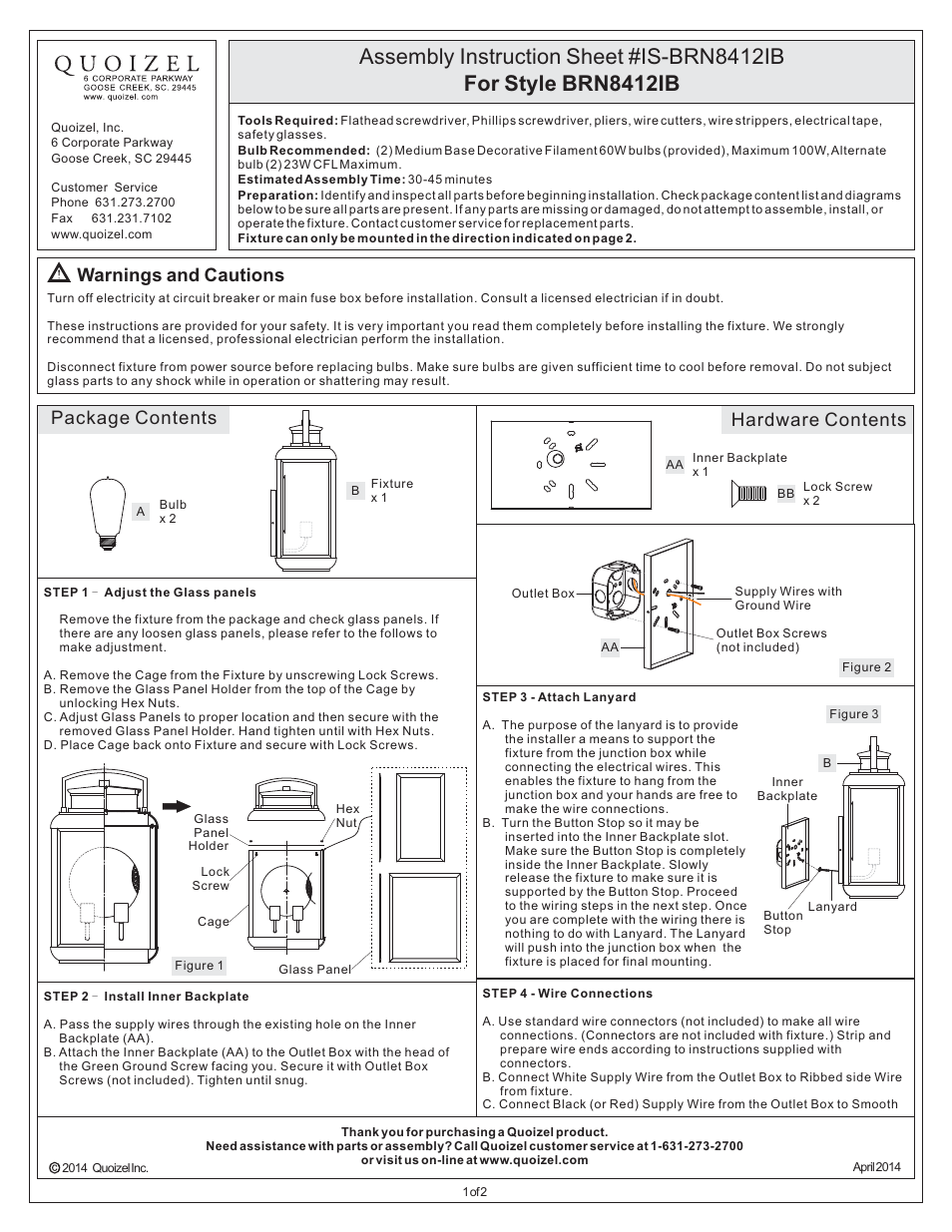 Quoizel BRN8412IB Byron User Manual | 2 pages