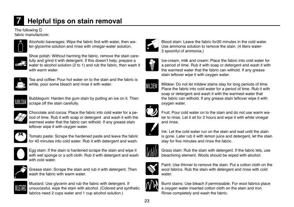 Helpful tips on stain removal | Beko D 5101 B User Manual | Page 23 / 24