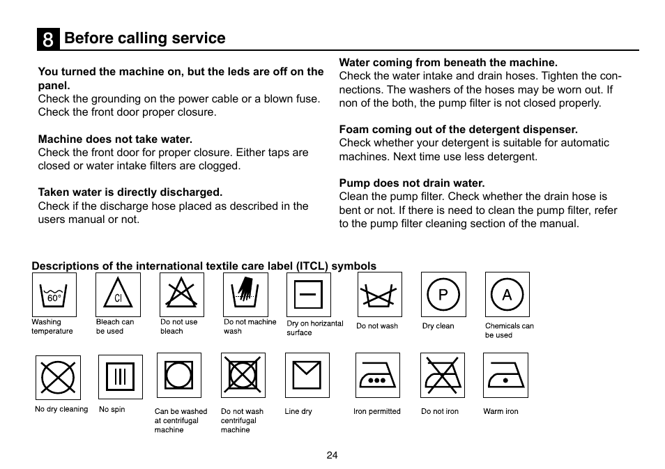 Efore calling service, Before calling service | Beko D 5101 B User Manual | Page 24 / 24