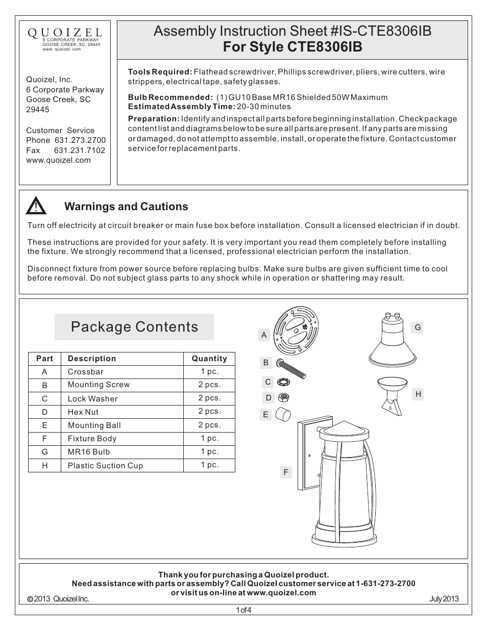 Quoizel CTE8306IB Captree User Manual | 4 pages