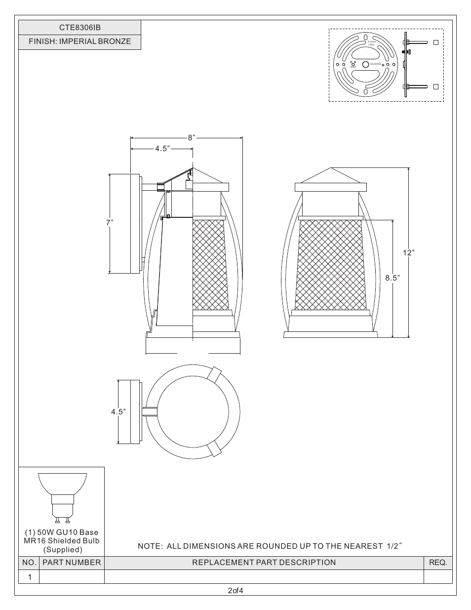 Quoizel CTE8306IB Captree User Manual | Page 2 / 4