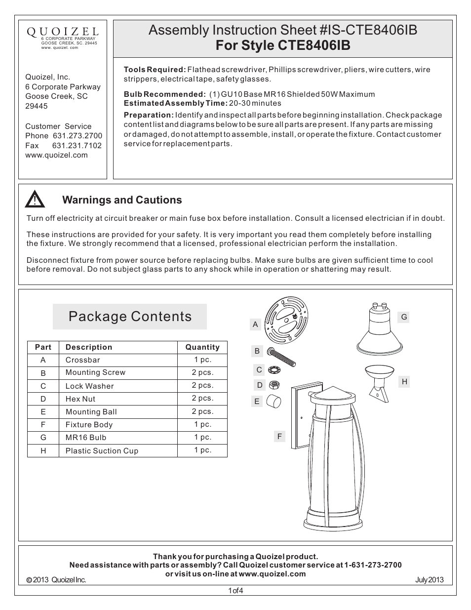Quoizel CTE8406IB Captree User Manual | 4 pages