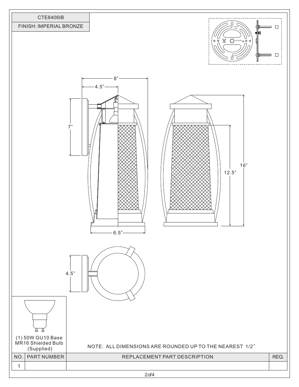 Quoizel CTE8406IB Captree User Manual | Page 2 / 4