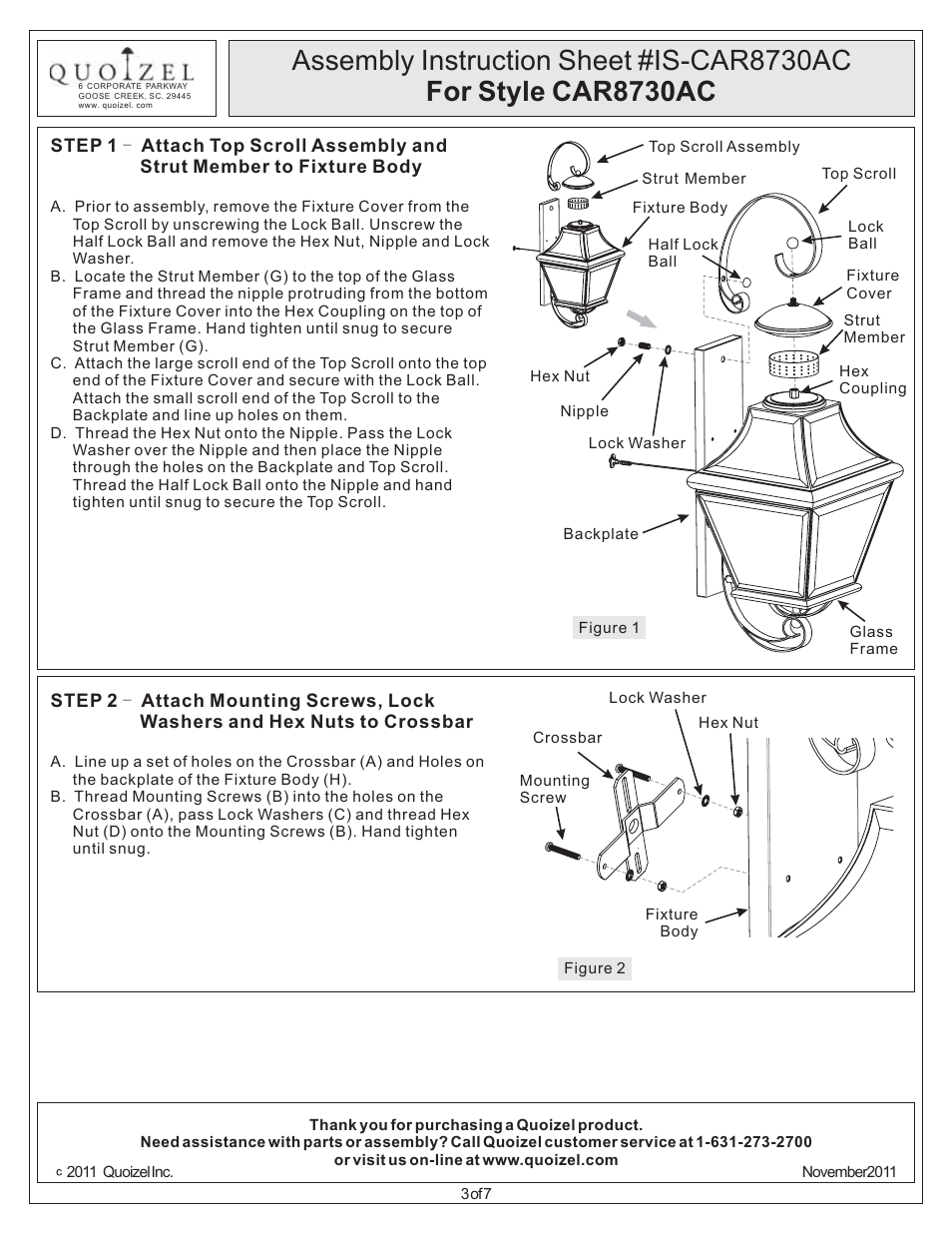 Quoizel CAR8730AC Carleton User Manual | Page 3 / 7