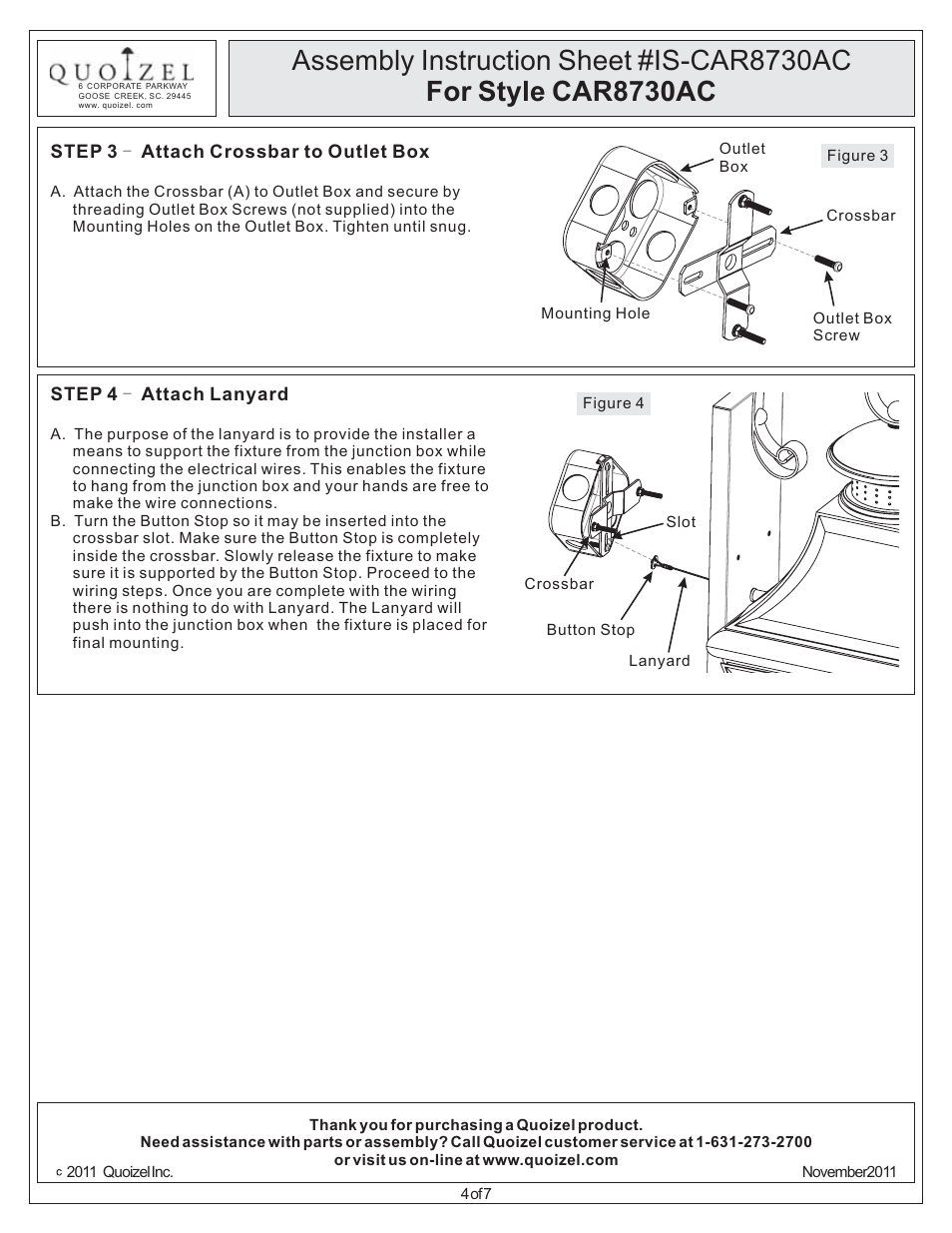 Quoizel CAR8730AC Carleton User Manual | Page 4 / 7