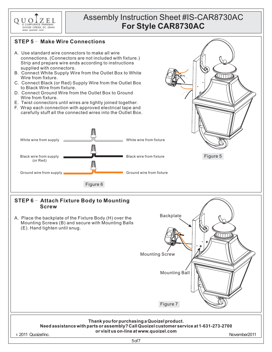 Quoizel CAR8730AC Carleton User Manual | Page 5 / 7