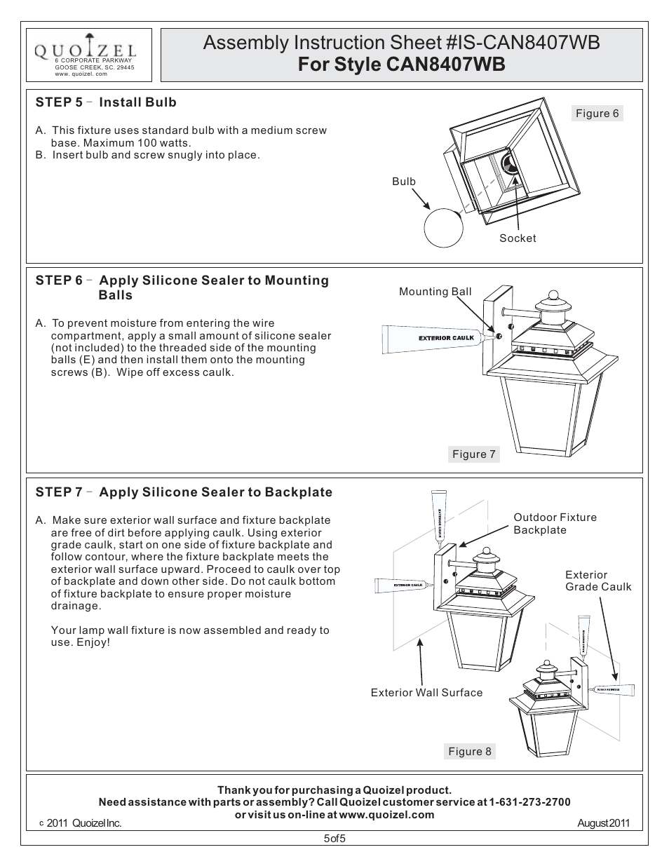 Quoizel CAN8407WB Carson User Manual | Page 5 / 5