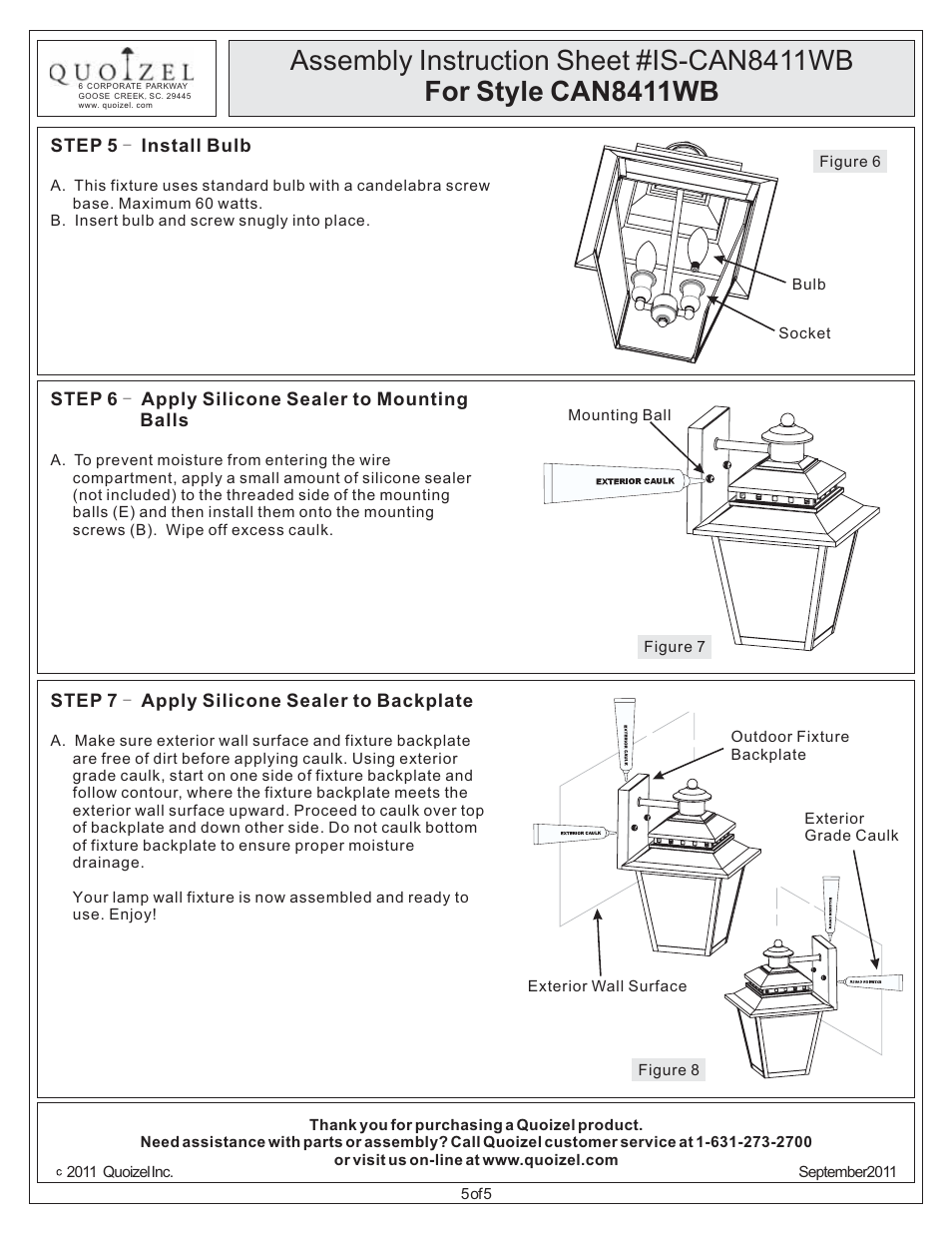 Quoizel CAN8411WB Carson User Manual | Page 5 / 5