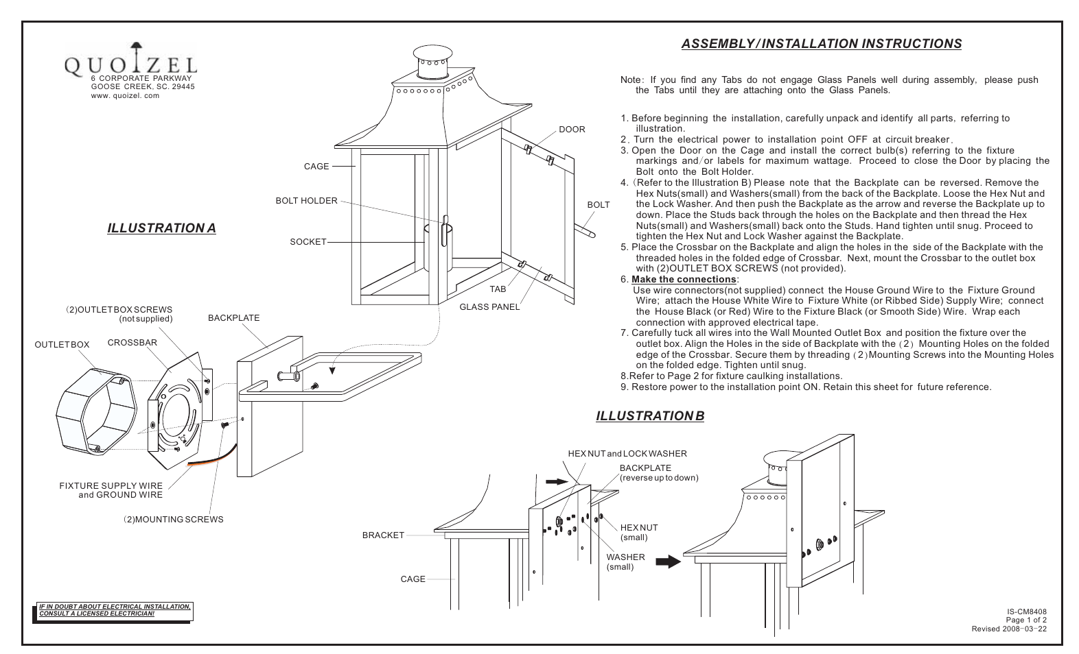 Quoizel CM8408AC Chalmers User Manual | 2 pages