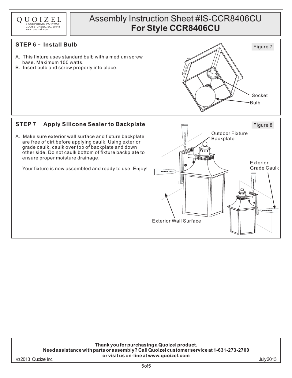 Quoizel CCR8406CU Chancellor User Manual | Page 5 / 5