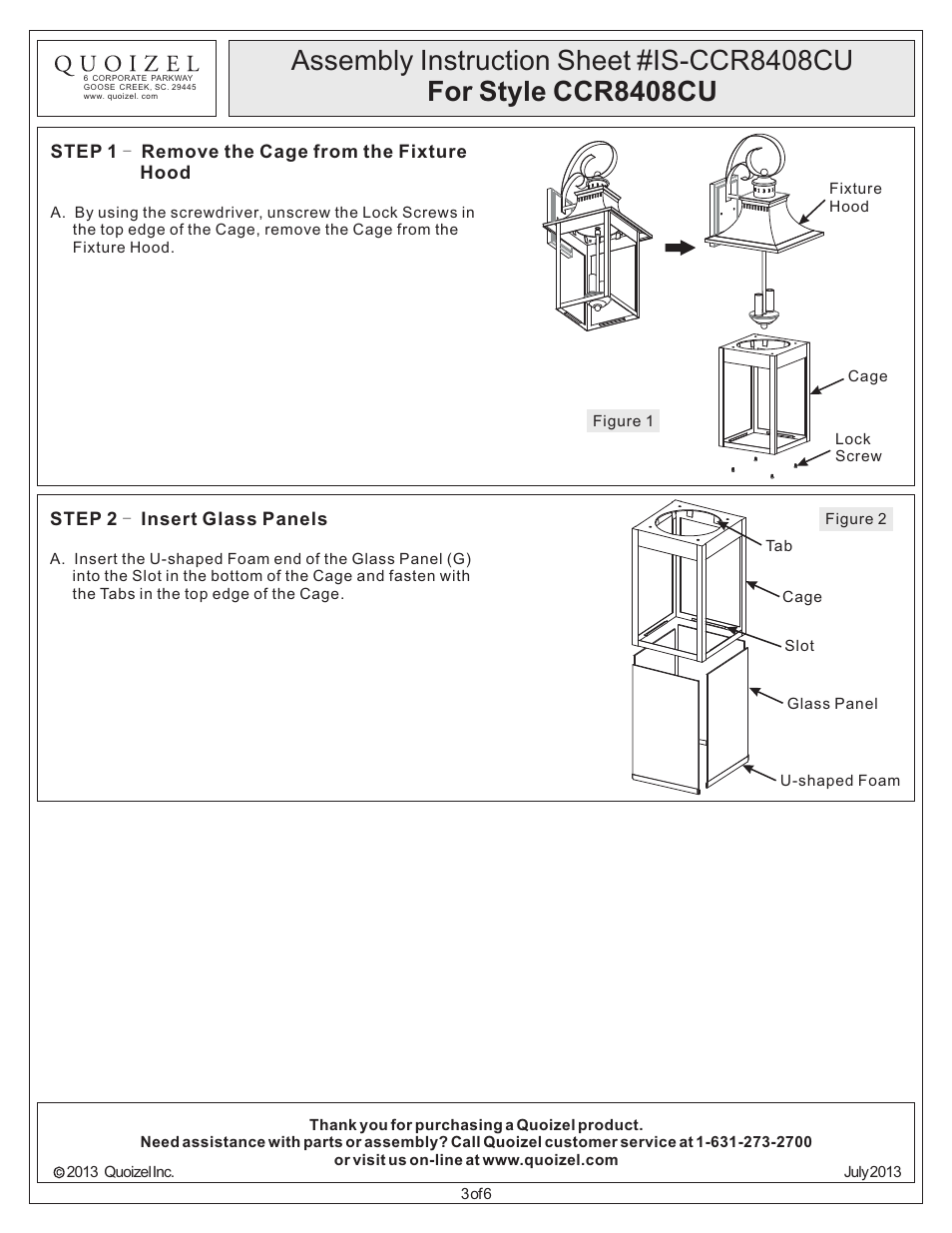 Quoizel CCR8408CU Chancellor User Manual | Page 3 / 6