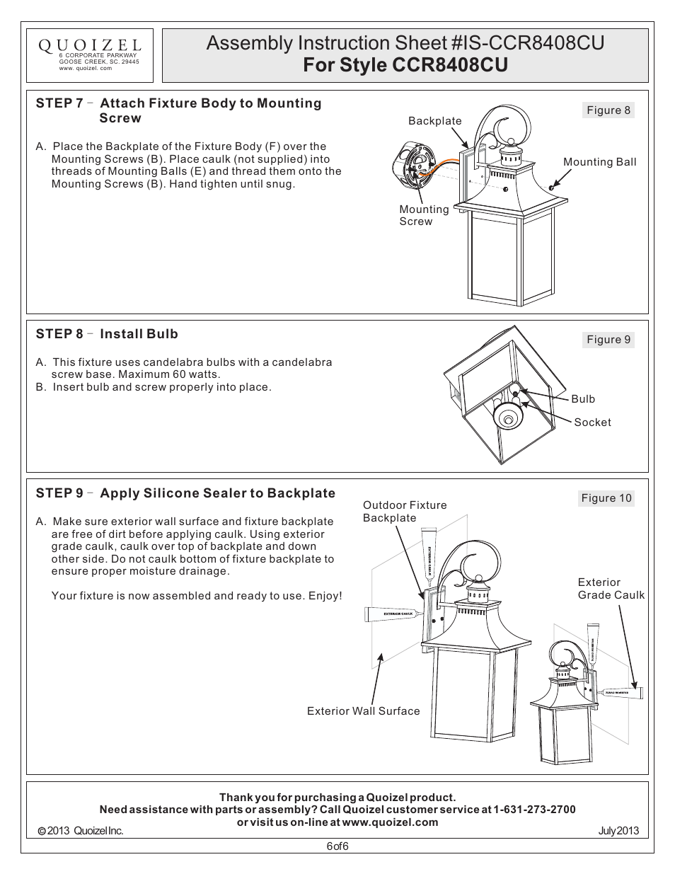 Quoizel CCR8408CU Chancellor User Manual | Page 6 / 6