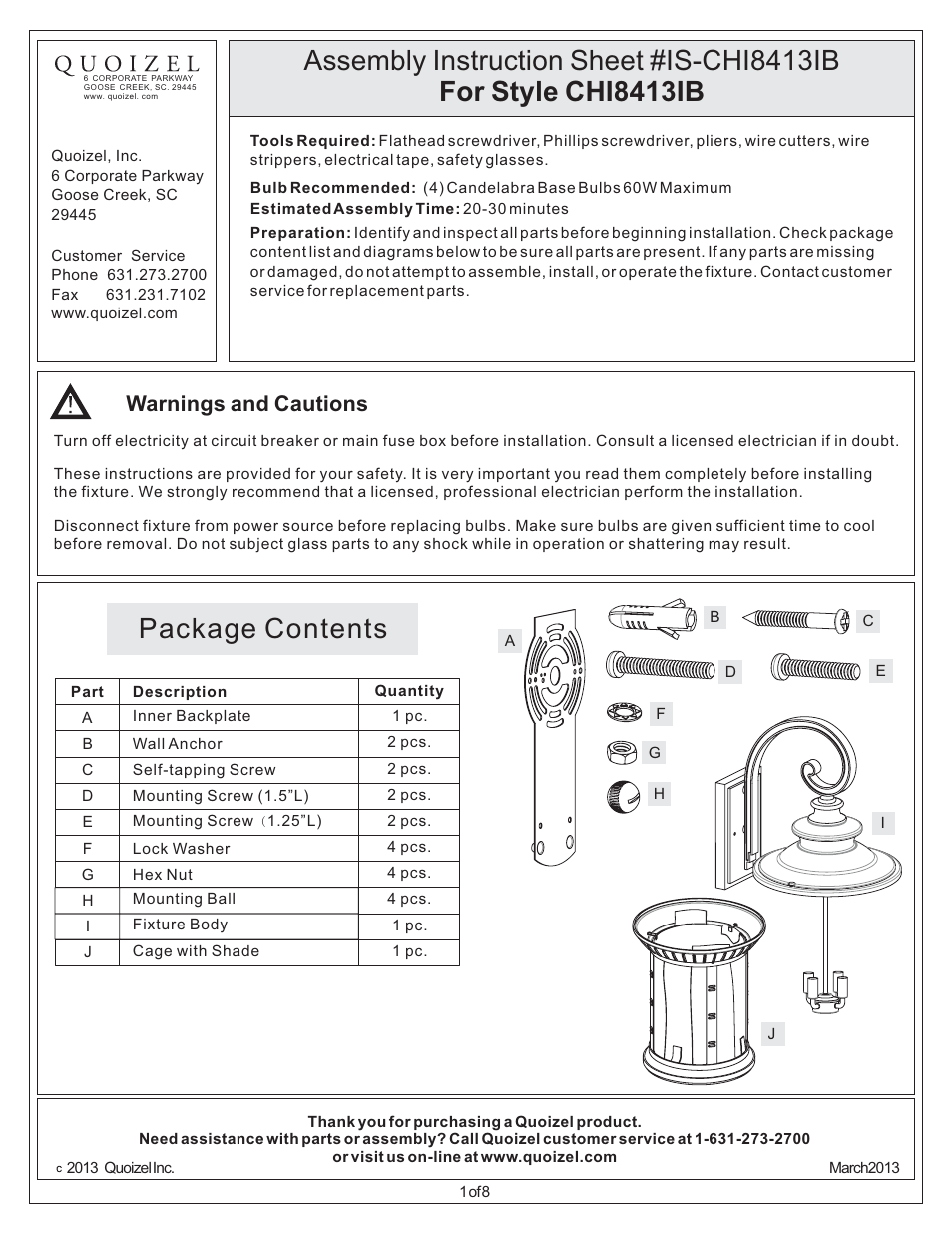 Quoizel CHI8413IB Chimera User Manual | 8 pages