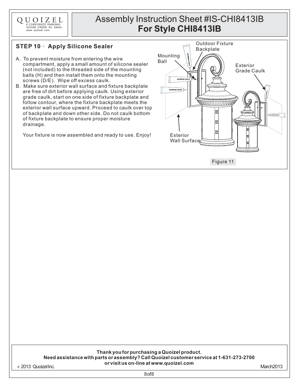 Quoizel CHI8413IB Chimera User Manual | Page 8 / 8