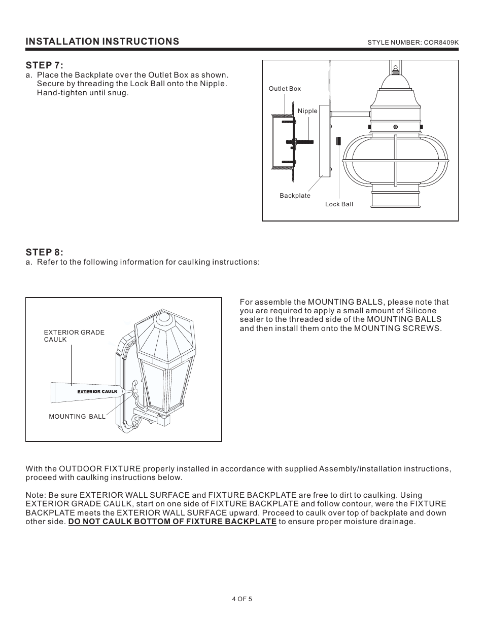 Installation instructions, Step 7, Step 8 | Quoizel COR8409K Cooper User Manual | Page 4 / 5