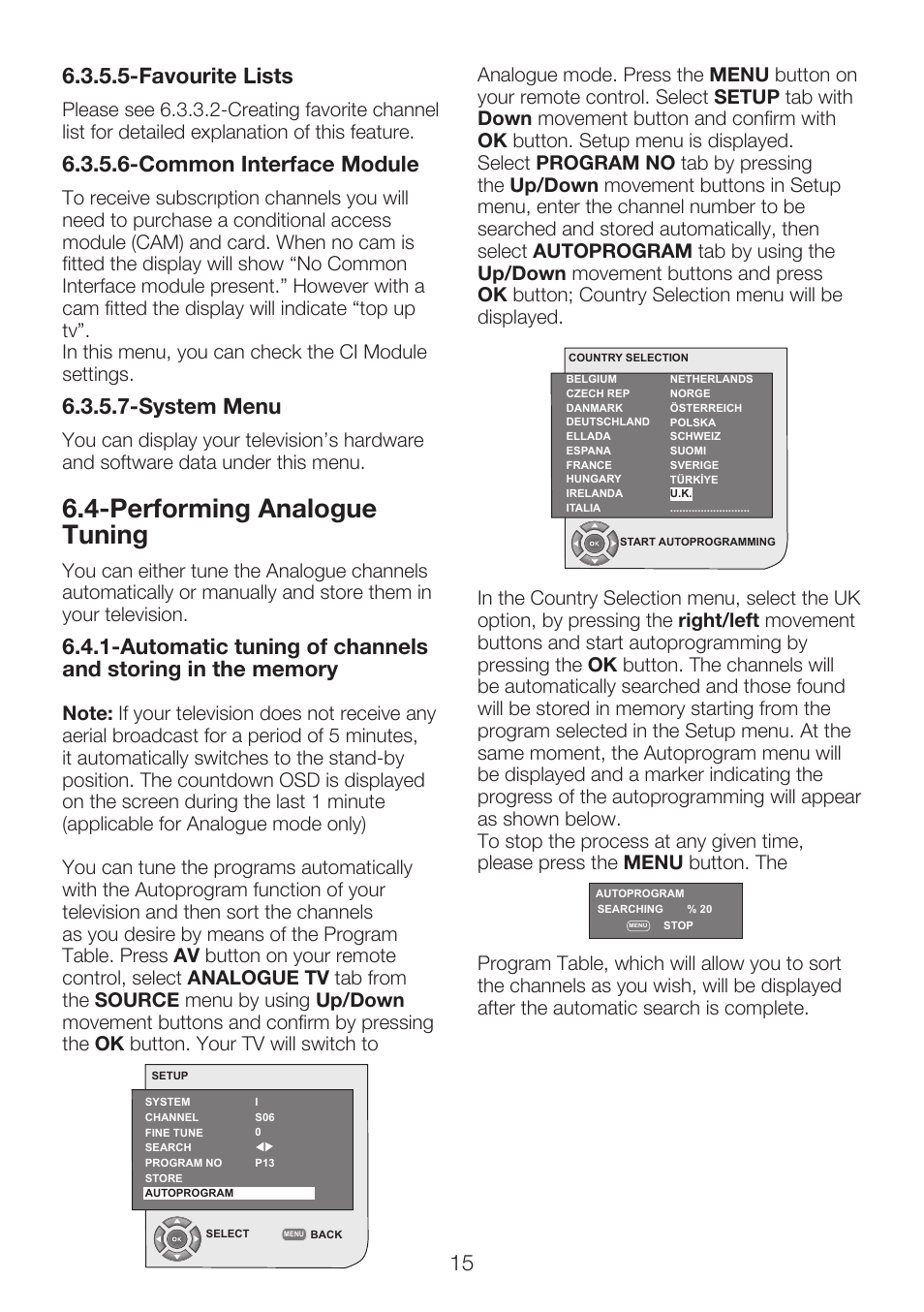 Performing analogue tuning, Common interface module, System menu | Beko 40WLU530HID User Manual | Page 17 / 36