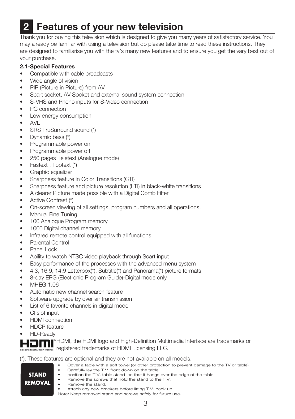 Features of your new television | Beko 40WLU530HID User Manual | Page 5 / 36