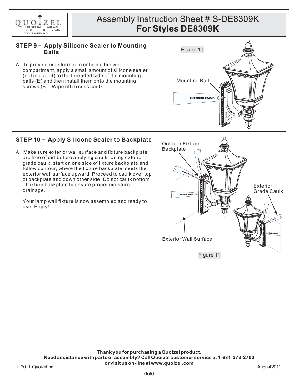 Quoizel DE8309K Devon User Manual | Page 6 / 6