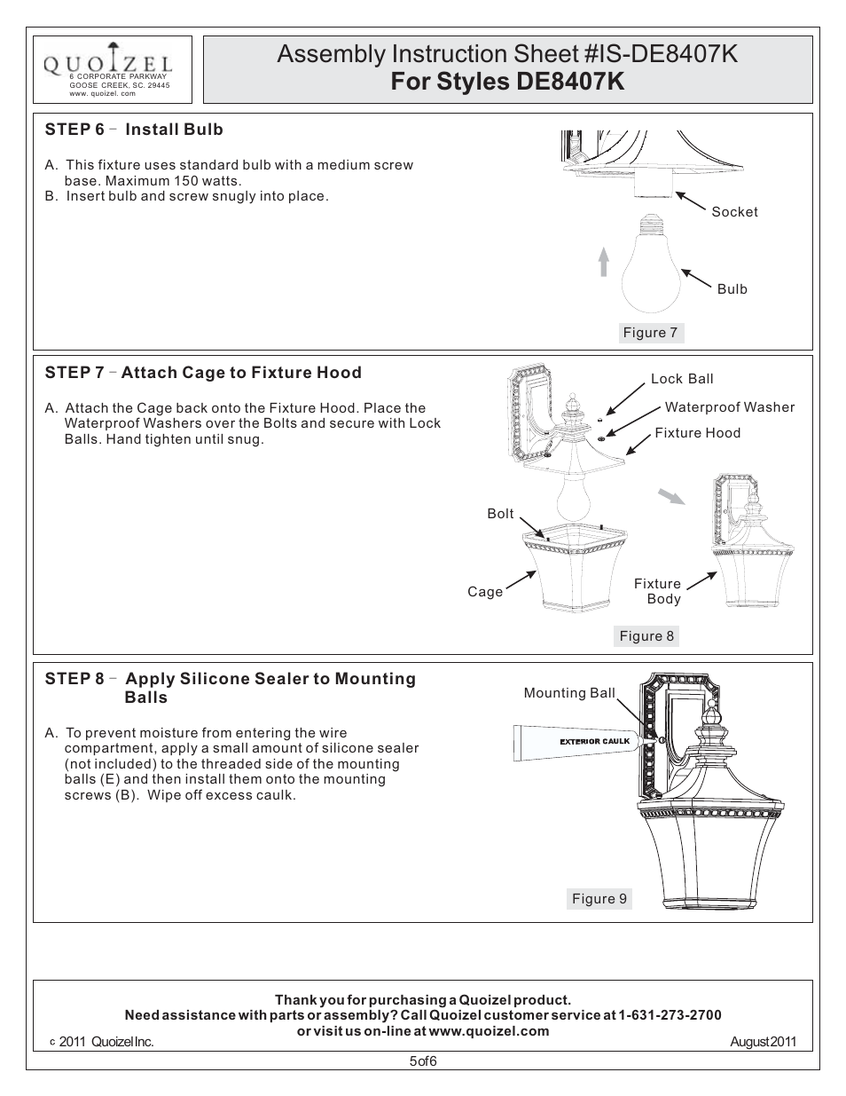 Quoizel DE8407K Devon User Manual | Page 5 / 6