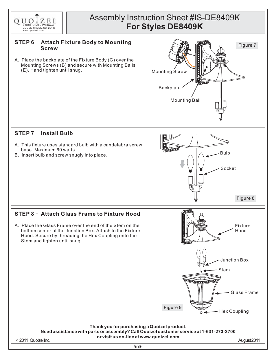 Quoizel DE8409K Devon User Manual | Page 5 / 6