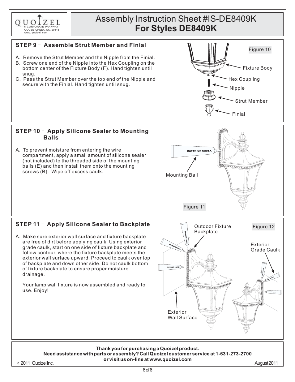 Quoizel DE8409K Devon User Manual | Page 6 / 6