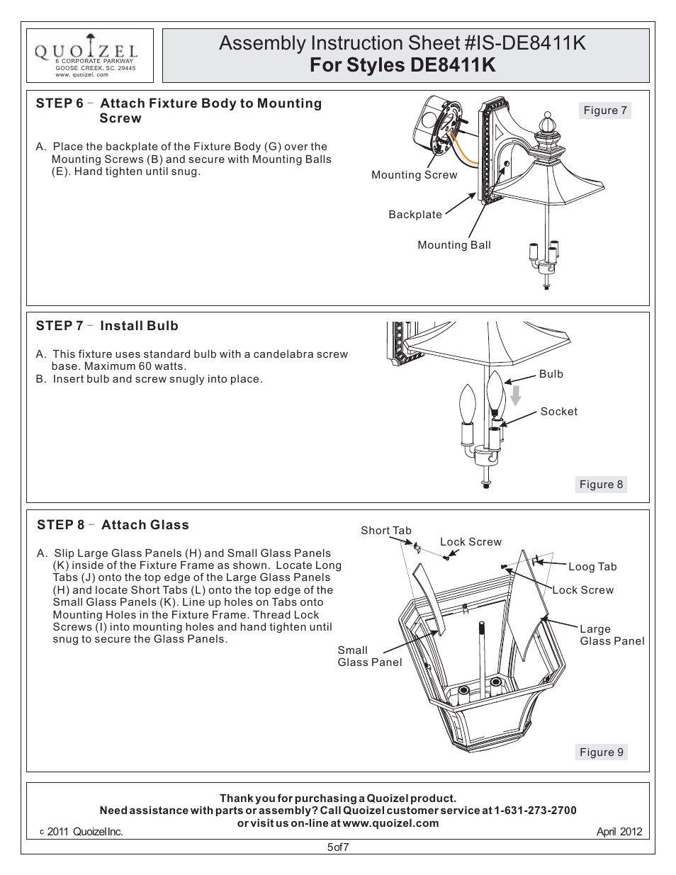 Quoizel DE8411K Devon User Manual | Page 5 / 7