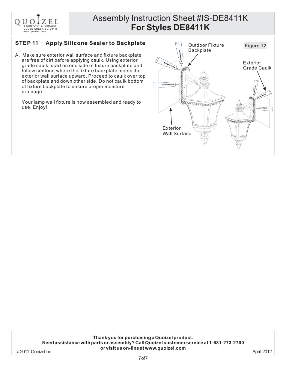 Quoizel DE8411K Devon User Manual | Page 7 / 7