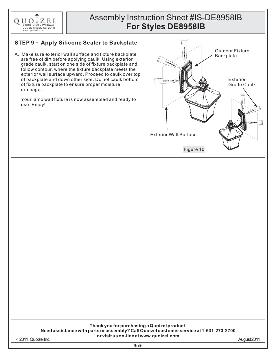 Quoizel DE8958IB Devon User Manual | Page 6 / 6