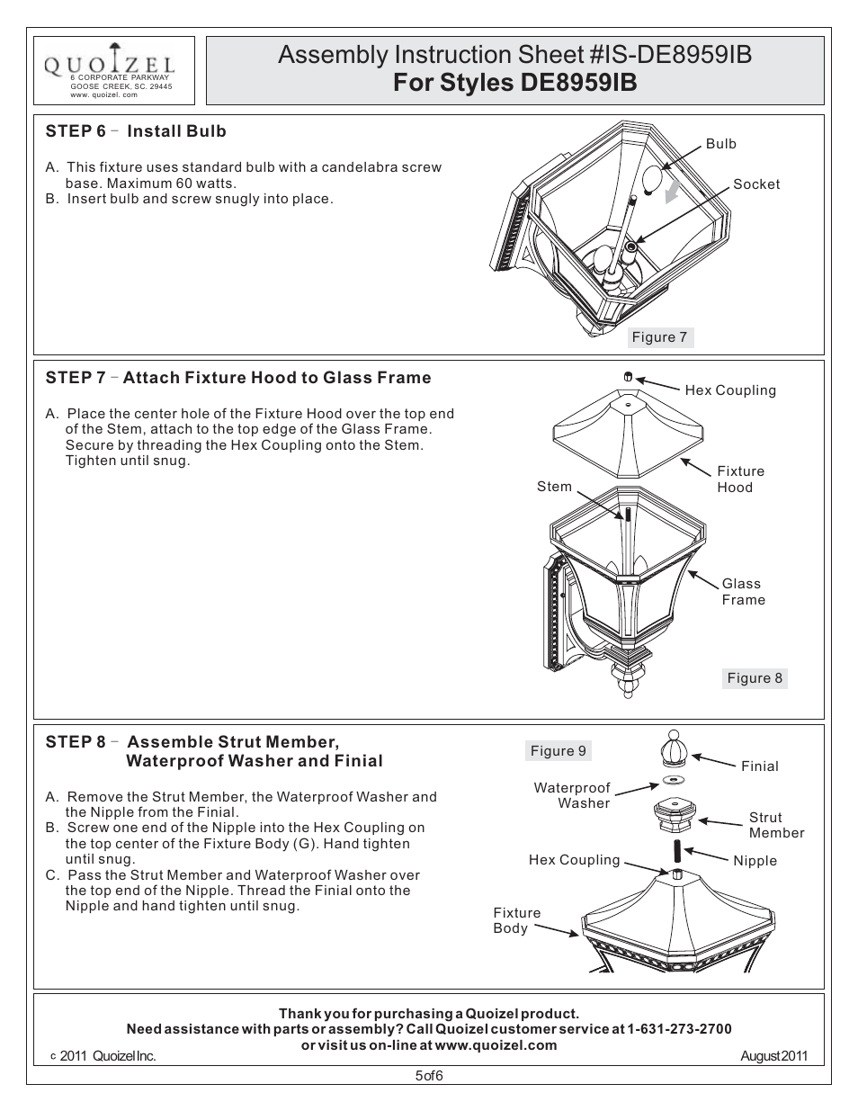 Quoizel DE8959IB Devon User Manual | Page 5 / 6