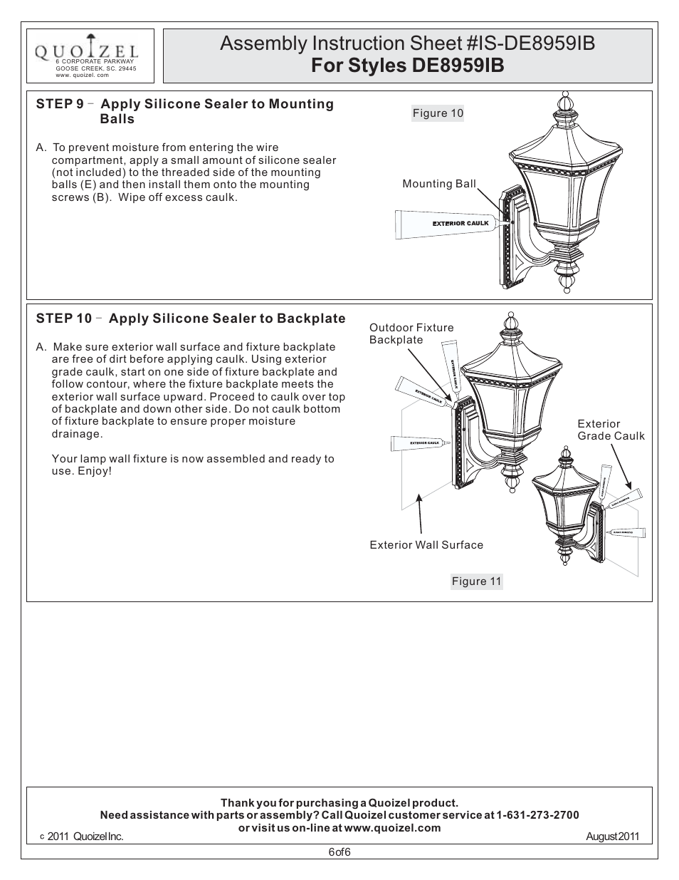 Quoizel DE8959IB Devon User Manual | Page 6 / 6