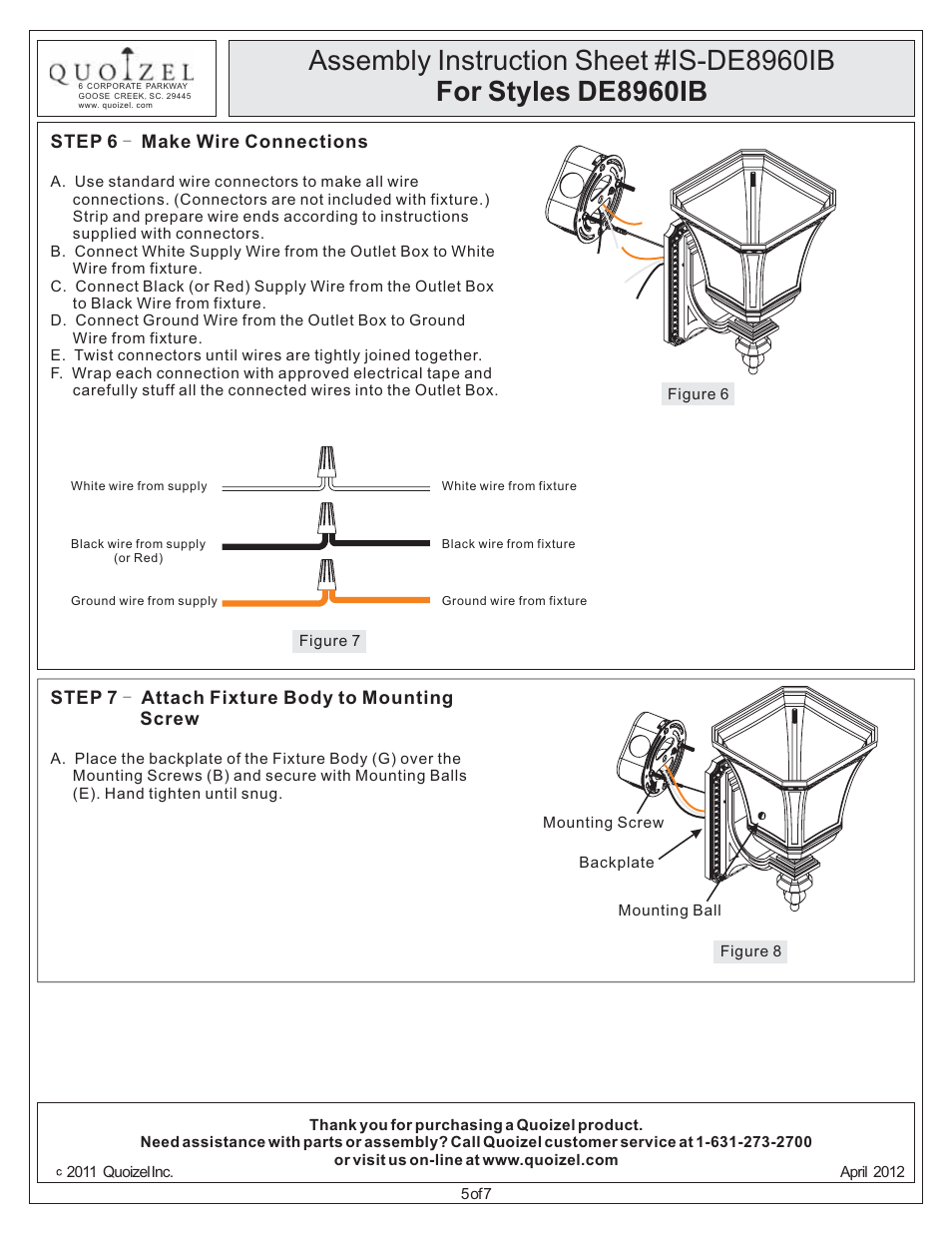 Quoizel DE8960IB Devon User Manual | Page 5 / 7