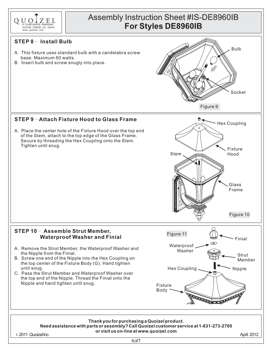 Quoizel DE8960IB Devon User Manual | Page 6 / 7