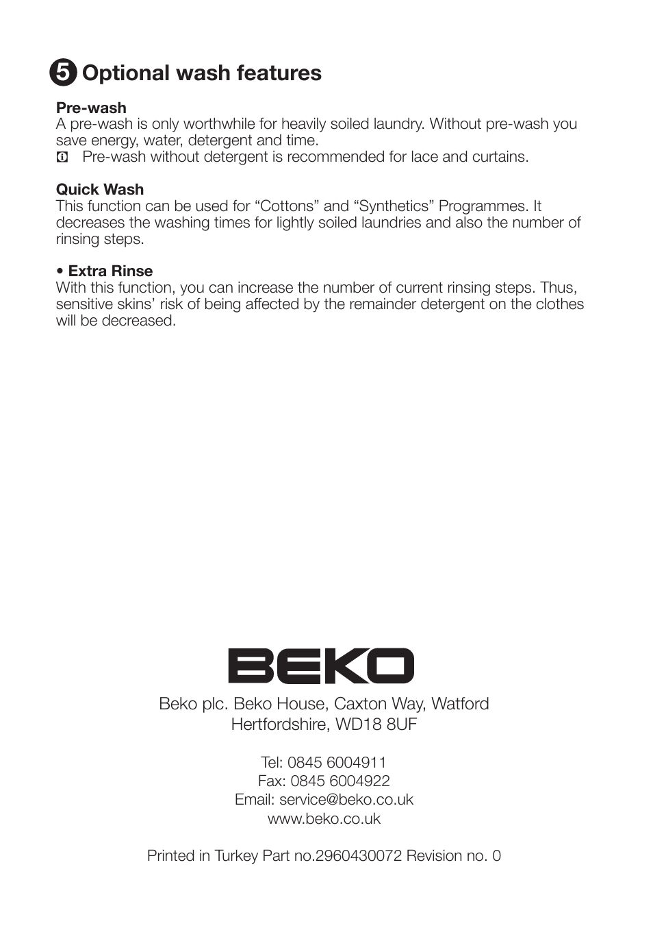Optional wash features | Beko WM 6155 W User Manual | Page 4 / 4