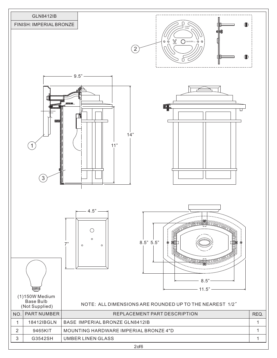 Quoizel GLN8412IB Galen User Manual | Page 2 / 6