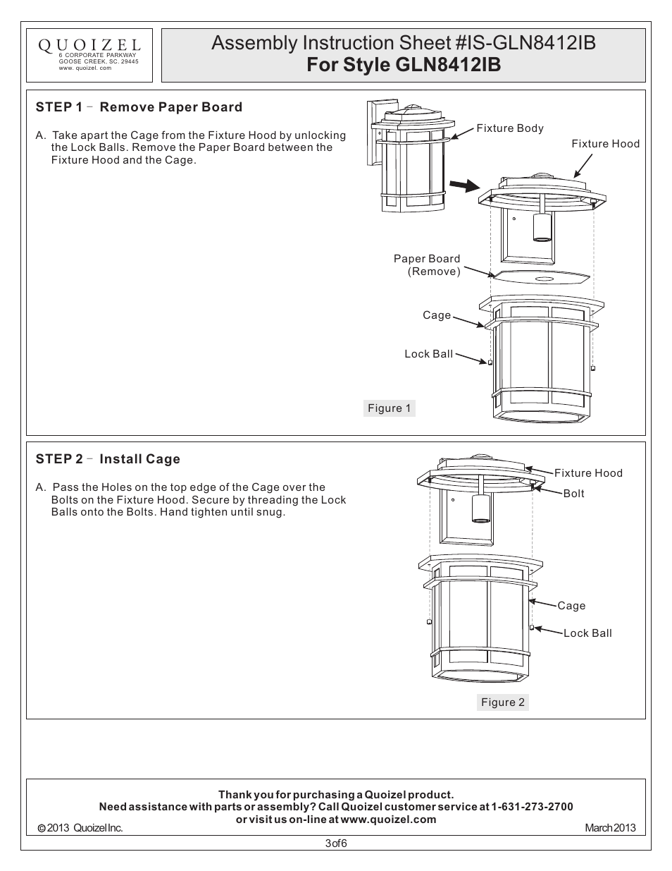 Quoizel GLN8412IB Galen User Manual | Page 3 / 6
