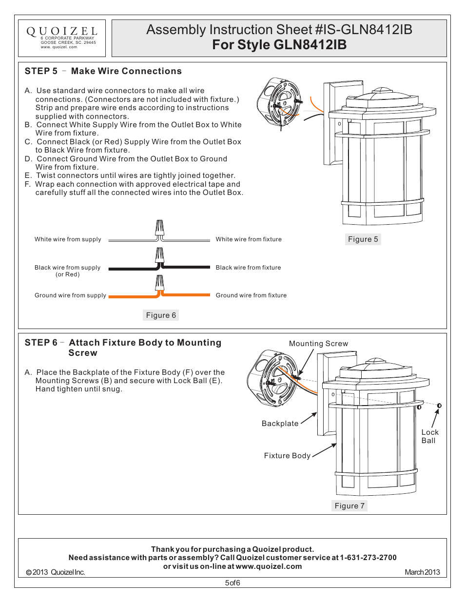 Quoizel GLN8412IB Galen User Manual | Page 5 / 6