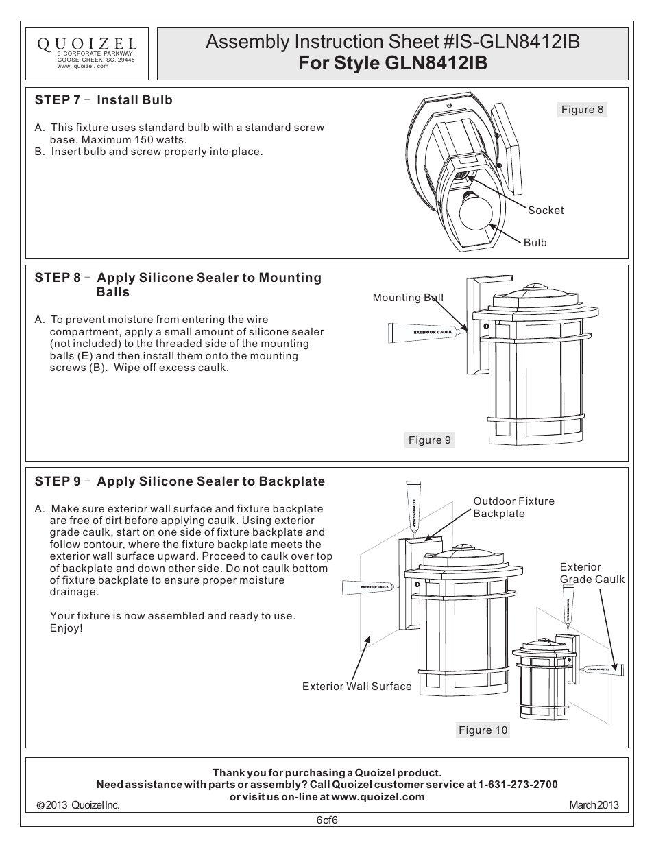 Quoizel GLN8412IB Galen User Manual | Page 6 / 6