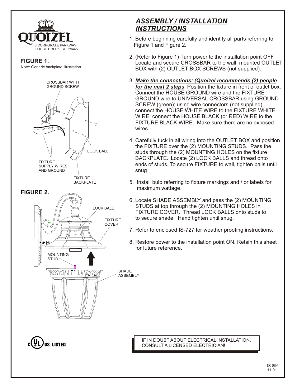 Quoizel GT8980IB Georgetown User Manual | 1 page