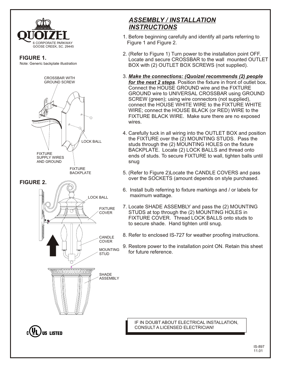 Quoizel GT8982IB Georgetown User Manual | 1 page