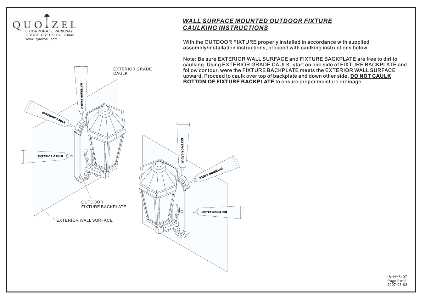 Quoizel HY8409IB Harmony User Manual | Page 2 / 2