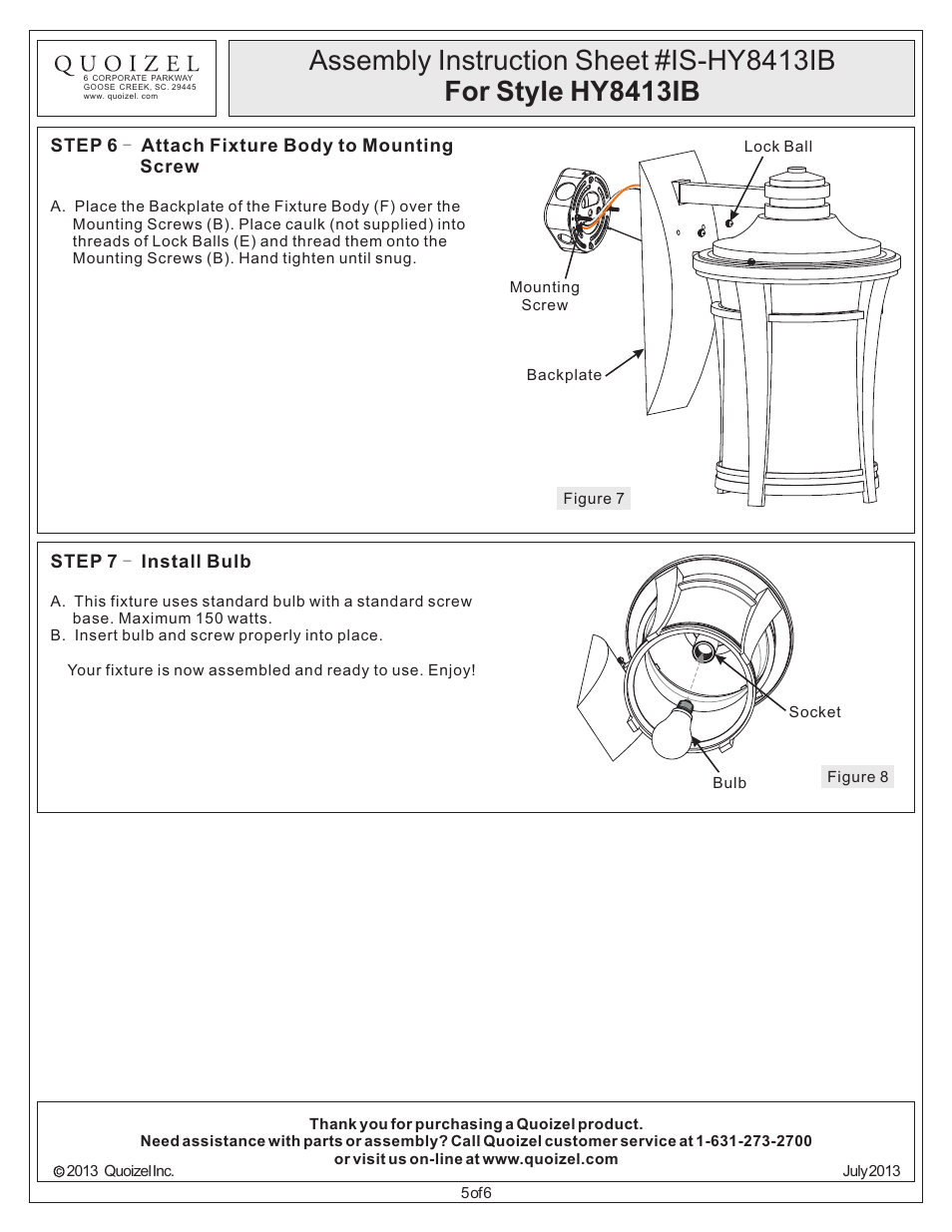 Quoizel HY8413IB Harmony User Manual | Page 5 / 6