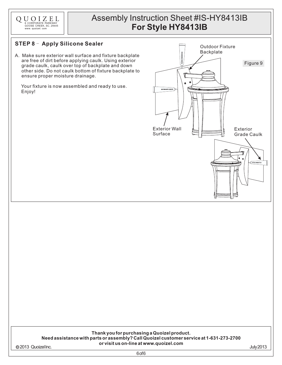 Quoizel HY8413IB Harmony User Manual | Page 6 / 6