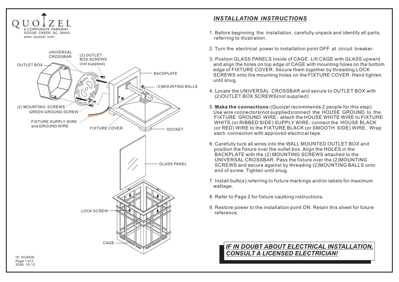 Quoizel HCE8411IB Hillcrest User Manual | 2 pages