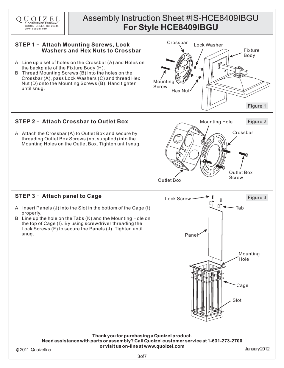 Quoizel HCE8509IBFL Hillcrest User Manual | Page 3 / 7