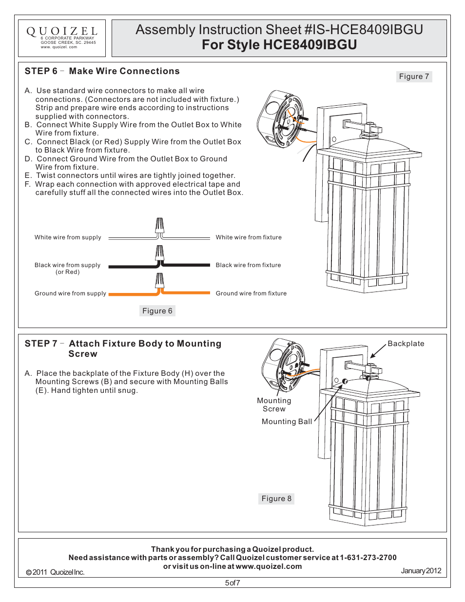 Quoizel HCE8509IBFL Hillcrest User Manual | Page 5 / 7