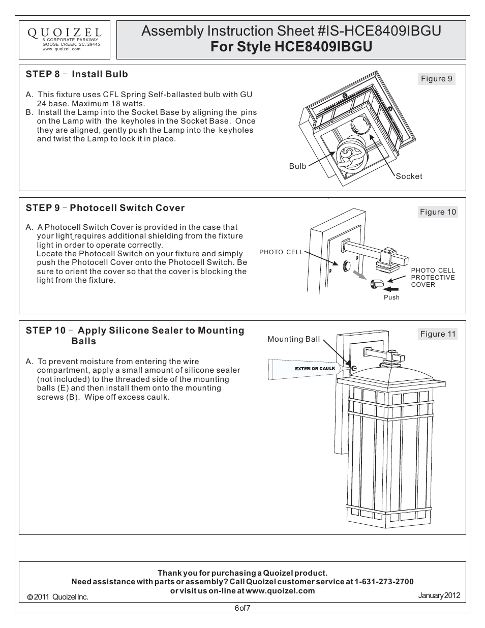 Quoizel HCE8509IBFL Hillcrest User Manual | Page 6 / 7