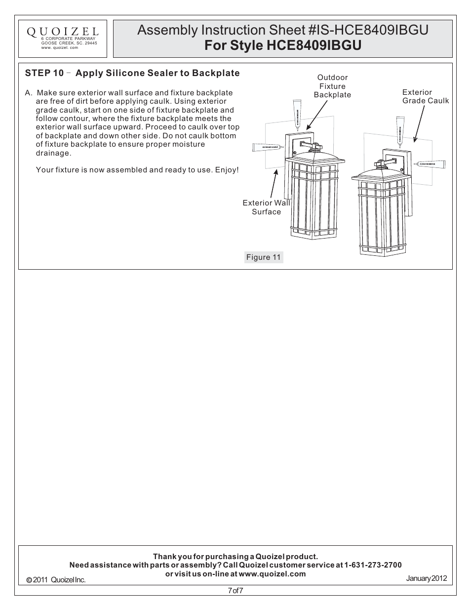 Quoizel HCE8509IBFL Hillcrest User Manual | Page 7 / 7