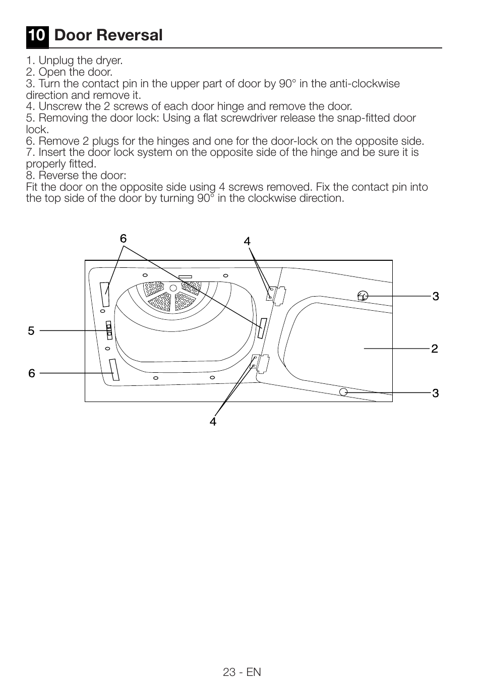 10 door reversal | Beko DRVS 62 S User Manual | Page 23 / 28