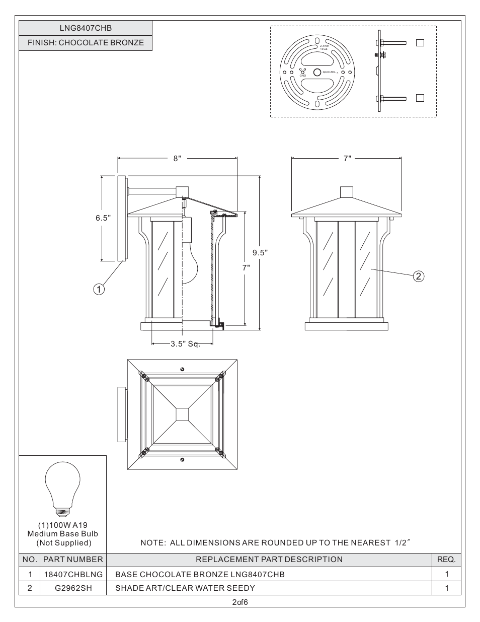 Quoizel LNG8407CHB Langston User Manual | Page 2 / 6